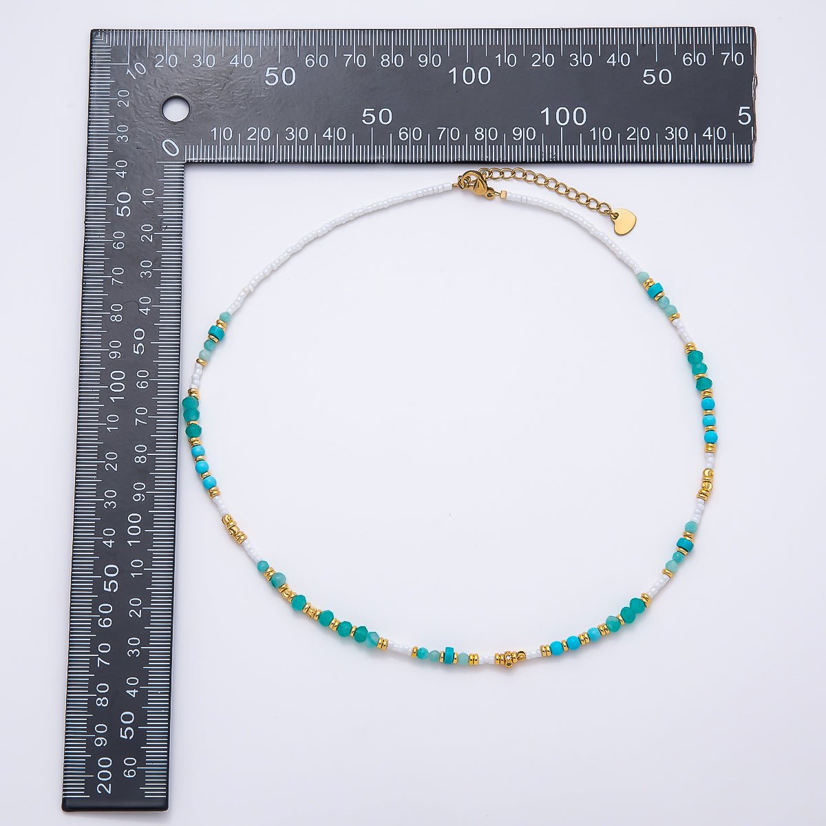 Handmade 4mm Amazonite White Quartz Rondelle Gemstone Chain 16 Inch Necklace | WA-00460