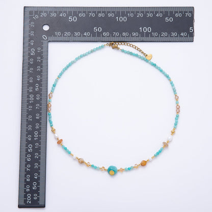 Handmade 4mm Citrine Aquamarine Round Gemstone Chain 16 Inch Necklace | WA-00319