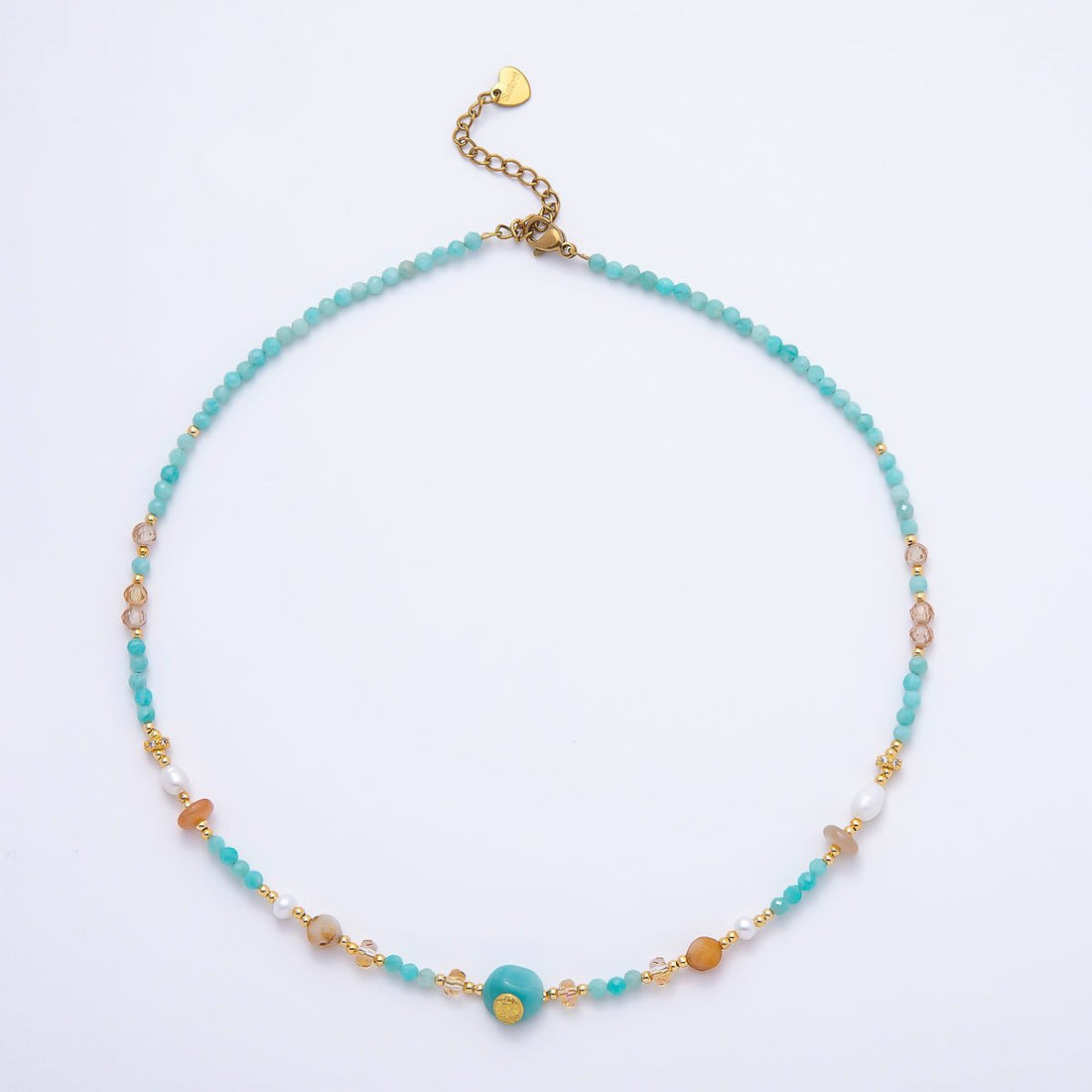 Handmade 4mm Citrine Aquamarine Round Gemstone Chain 16 Inch Necklace | WA-00319