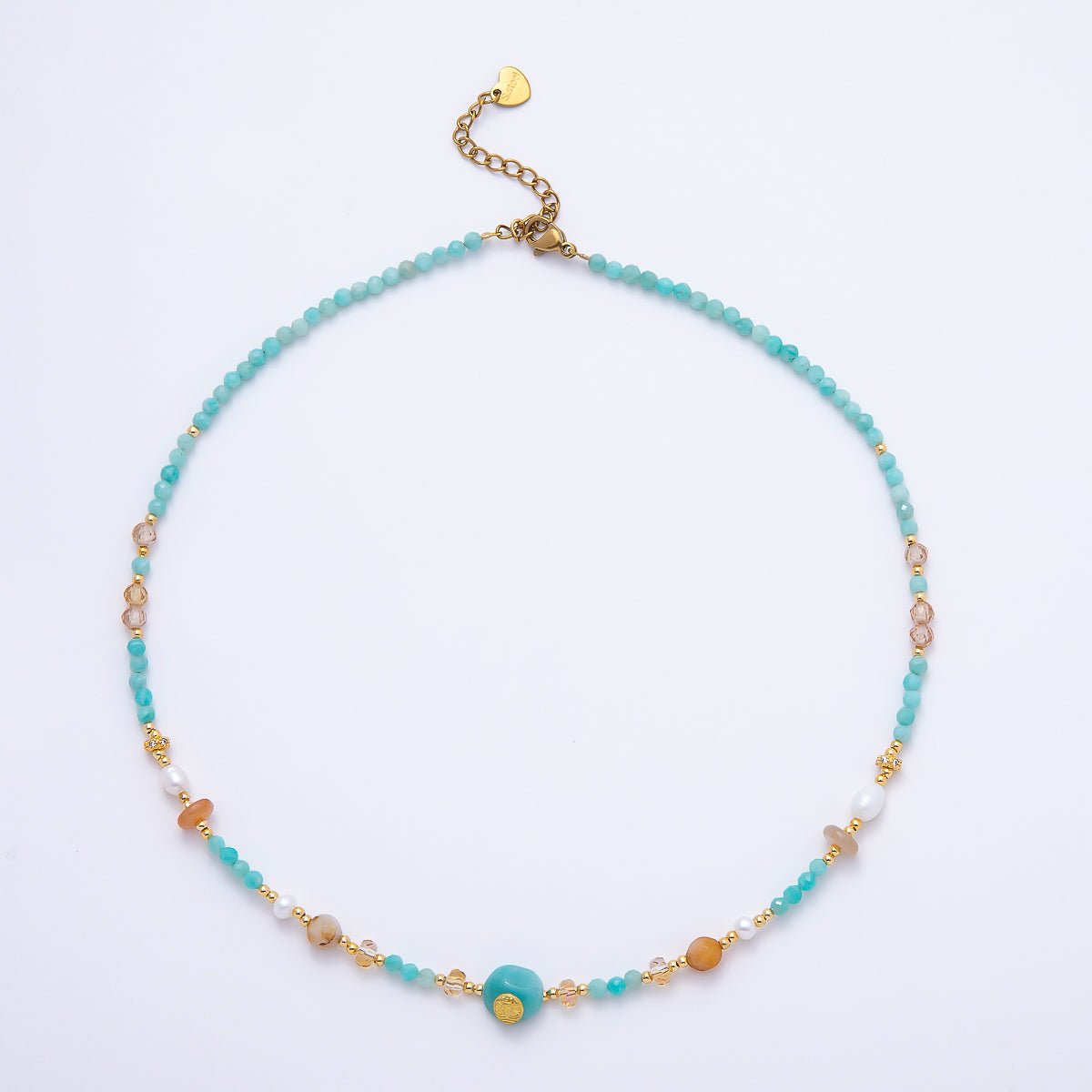 Handmade 4mm Citrine Aquamarine Round Gemstone Chain 16 Inch Necklace | WA-00319