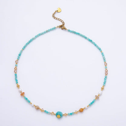 Handmade 4mm Citrine Aquamarine Round Gemstone Chain 16 Inch Necklace | WA-00319