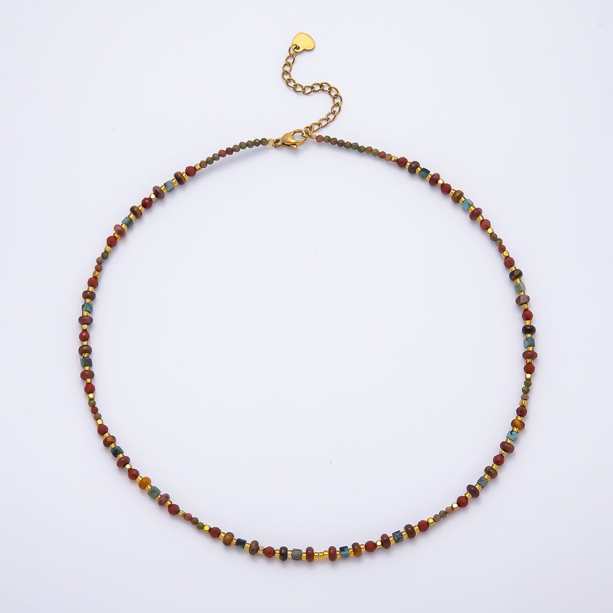 Handmade 4mm Earth Red Jasper Unakite Rondelle Gemstone Chain 16 Inch Necklace | WA-00459