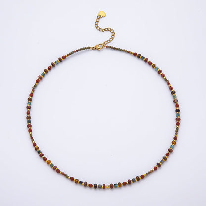 Handmade 4mm Earth Red Jasper Unakite Rondelle Gemstone Chain 16 Inch Necklace | WA-00459