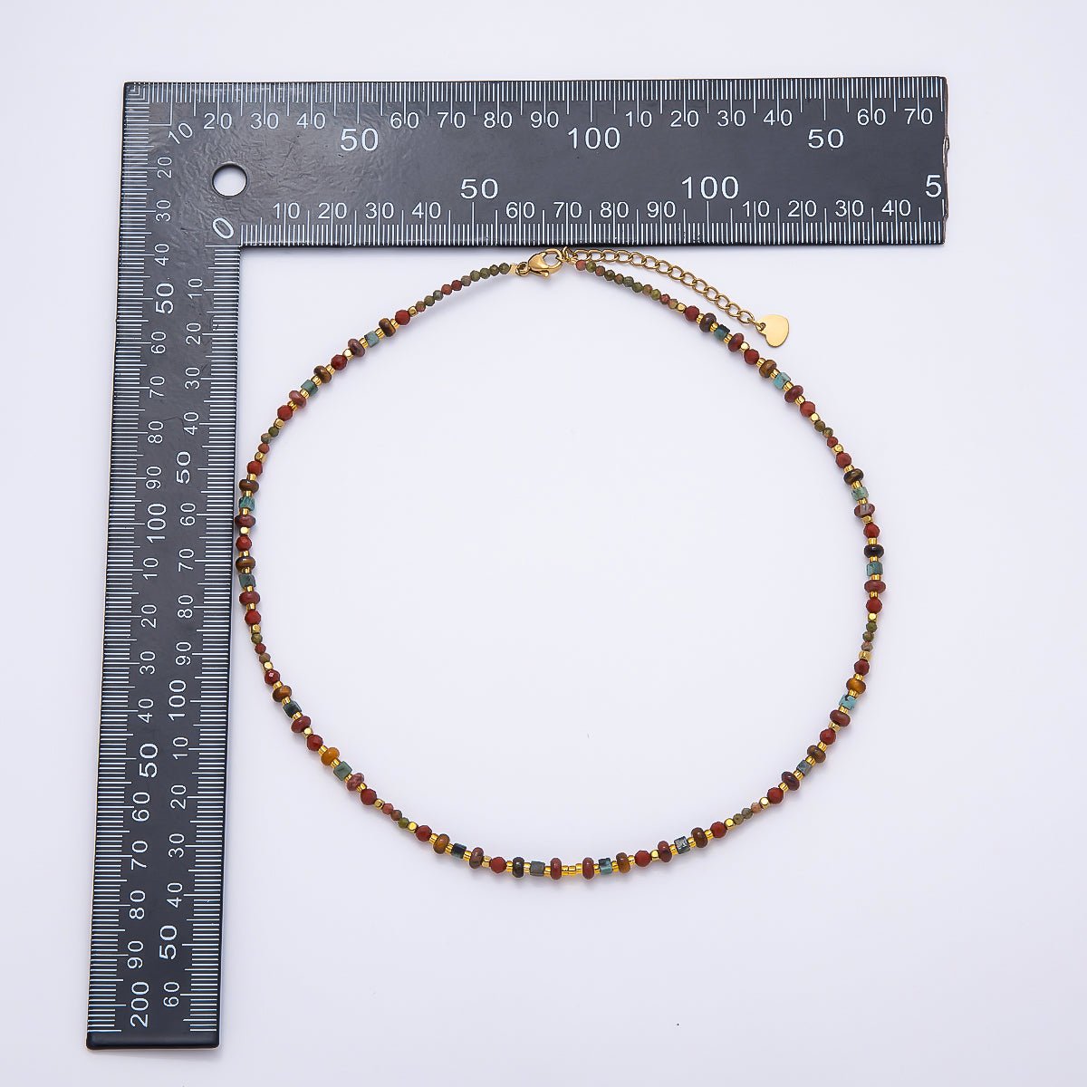 Handmade 4mm Earth Red Jasper Unakite Rondelle Gemstone Chain 16 Inch Necklace | WA-00459