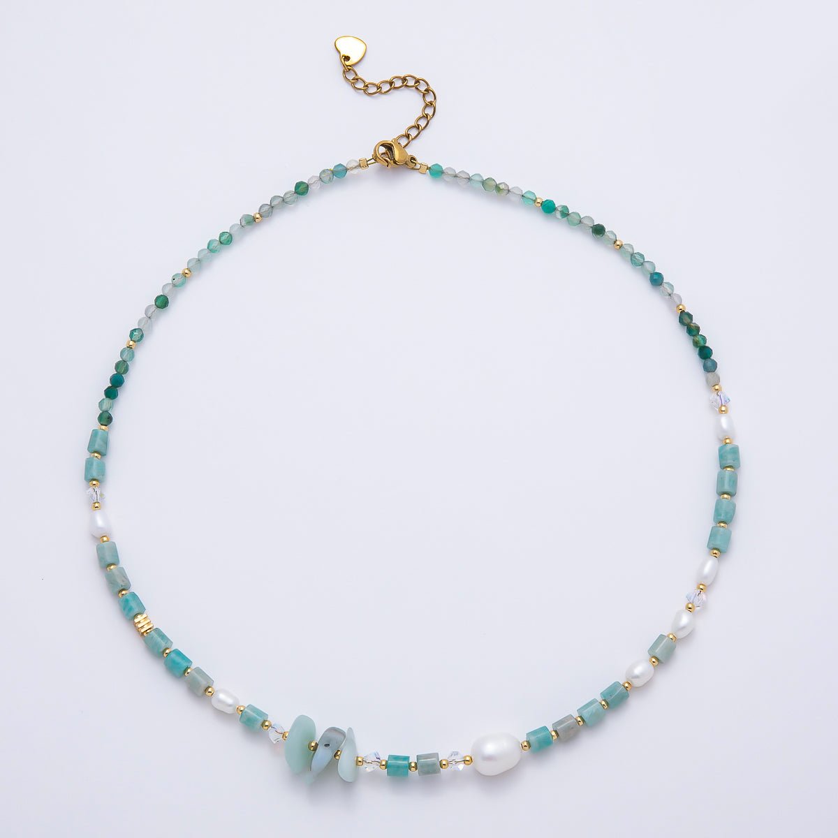 Handmade 4mm Shell Pearl Amazonite Tube Round Gemstone Chain 16 Inch Necklace | WA-00317
