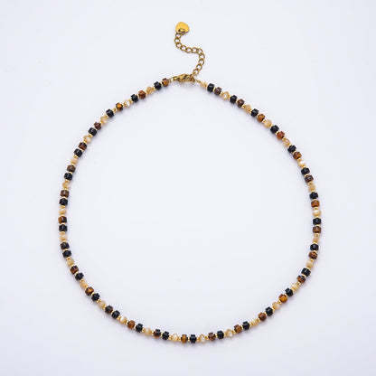 Handmade 4mm Tiger Eye Onyx Tube Rondelle Gemstone Chain 16 Inch Necklace | WA-00436