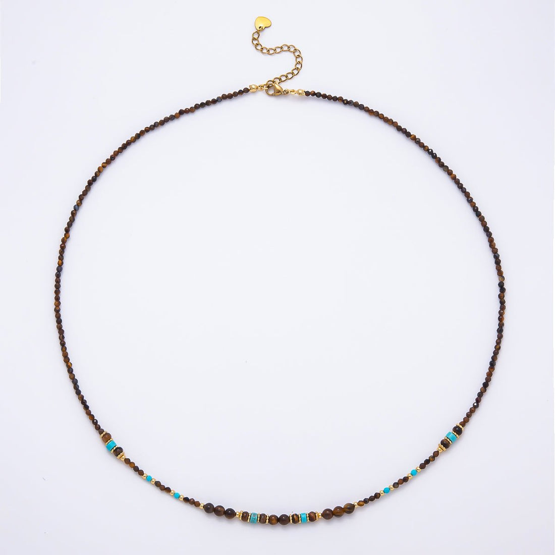 Handmade 4mm Turquoise Tiger Eye Round Gradient Gemstone Chain 22 Inch Necklace | WA-00491