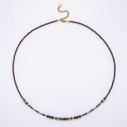 Handmade 4mm Turquoise Tiger Eye Round Gradient Gemstone Chain 22 Inch Necklace | WA-00491