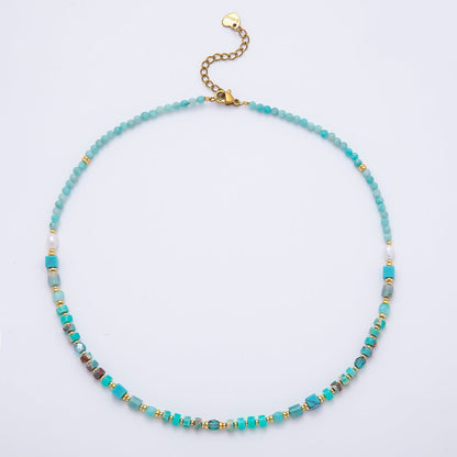Handmade 4mm Turquoise Tube Rondelle Multifaceted Round Gemstone Chain 16 Inch Necklace | WA-00326