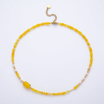 Handmade 4mm Yellow Citrine Shell Pearl Rondelle Gemstone Chain 16 Inch Necklace | WA-04734