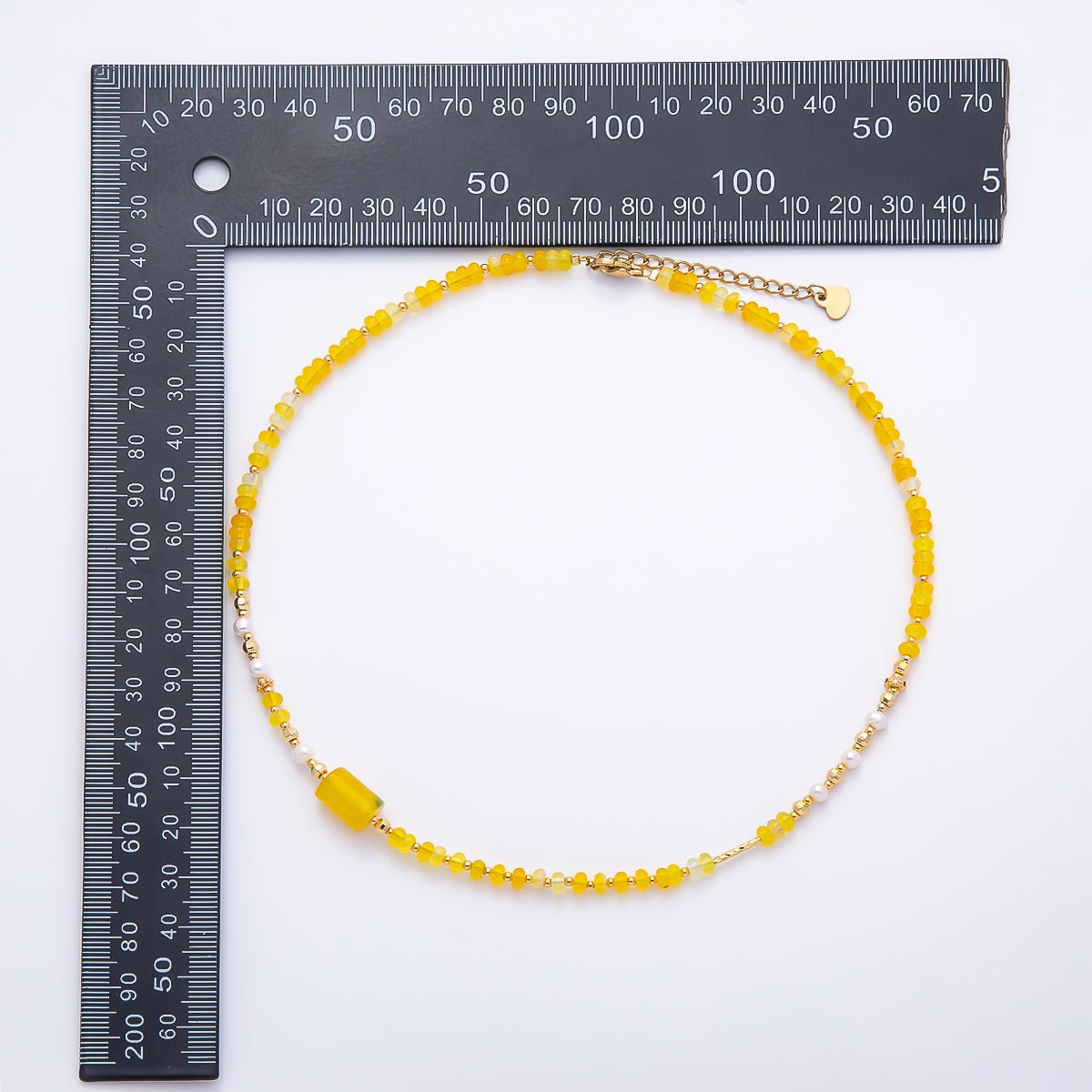 Handmade 4mm Yellow Citrine Shell Pearl Rondelle Gemstone Chain 16 Inch Necklace | WA-04734