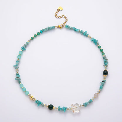Handmade 5mm Blue Amazonite Multi Round Pebble Gemstone Chain 16 Inch Necklace | WA-04741