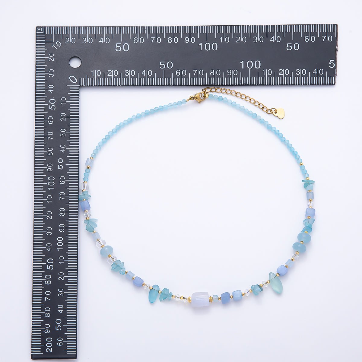 Handmade 5mm Blue Aquamarine Rondelle Pebble Multi Gemstone Chain 16 Inch Necklace | WA-04732