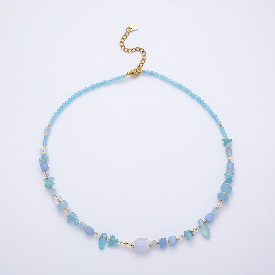 Handmade 5mm Blue Aquamarine Rondelle Pebble Multi Gemstone Chain 16 Inch Necklace | WA-04732
