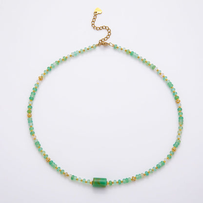 Handmade 4.2mm Green Prehnite Rondelle Bead Gemstone Chain 16 Inch Necklace | WA-04739