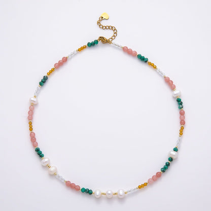 Handmade 4.2mm Shell Pearl Multicolor Multifaceted Bead Gemstone Chain 16 Inch Necklace | WA-04740