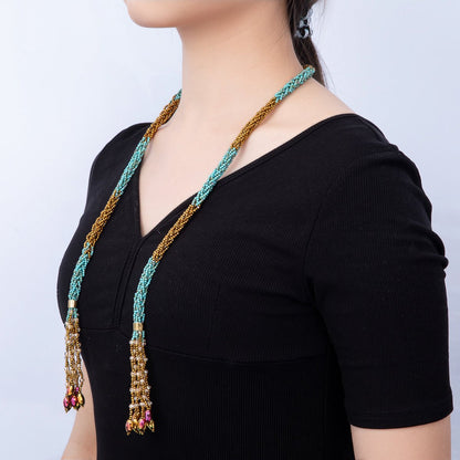 Handmade 7mm Multi Layer Fringe Knot Lariat Multifaceted Crystal Gemstone Chain 36 Inch Necklace | WA-01145 ~ WA-01307