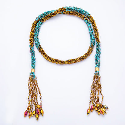 Handmade 7mm Multi Layer Fringe Knot Lariat Multifaceted Crystal Gemstone Chain 36 Inch Necklace | WA-01145 ~ WA-01307