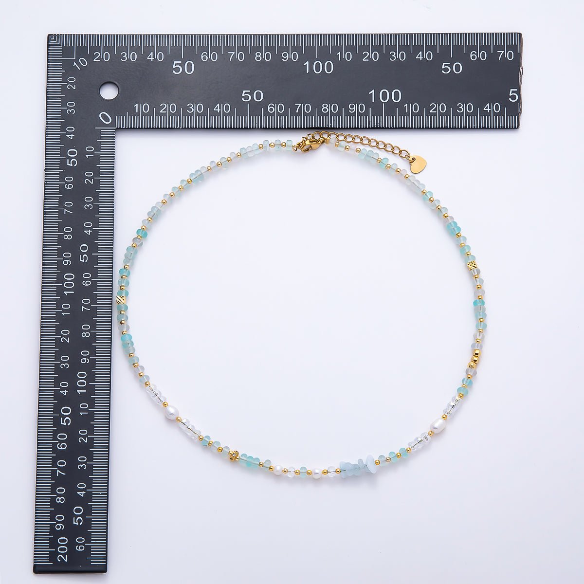 Handmade 4.2mm Blue Aquamarine AB Shell Pearl Rondelle Multifaceted Gemstone Chain 15.5 Inch Necklace | WA-04730