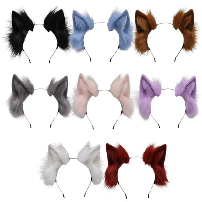 Handmade Cat Faux Fur Ears Headband - Fluffy Plush Animal Hair Hoop