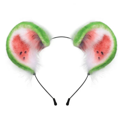 Handmade Cat Faux Fur Ears Headband - Fluffy Plush Animal Hair Hoop