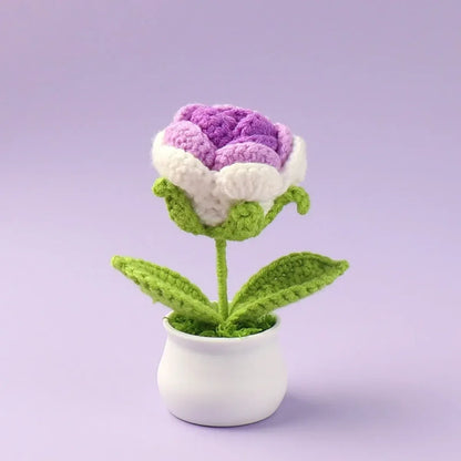 Handmade Crochet Rose Plush – Potted Flower Decor Gift for Her