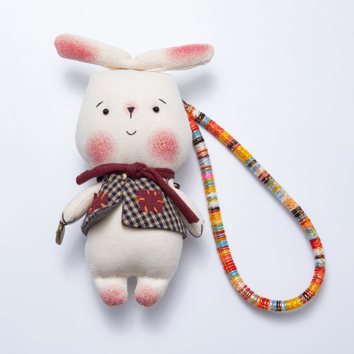 Rabbit, Pig Animal Gingham Scarf Plush Bag Charm Keychain Cord Accessories | WB-00056 WB-00057