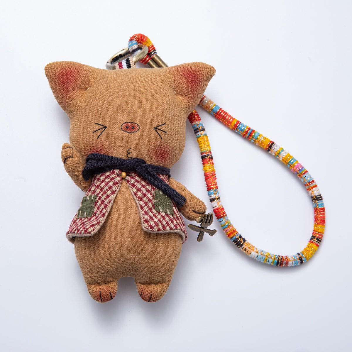 Rabbit, Pig Animal Gingham Scarf Plush Bag Charm Keychain Cord Accessories | WB-00056 WB-00057