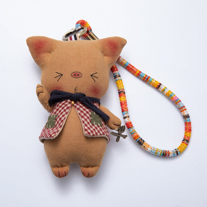 Rabbit, Pig Animal Gingham Scarf Plush Bag Charm Keychain Cord Accessories | WB-00056 WB-00057