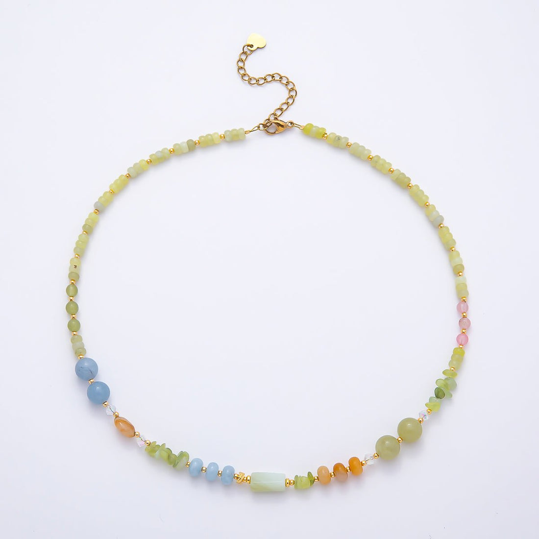 Handmade 4.2mm Green Aventurine Rondelle Pebble Round Gemstone Chain 16 Inch Necklace | WA-04731