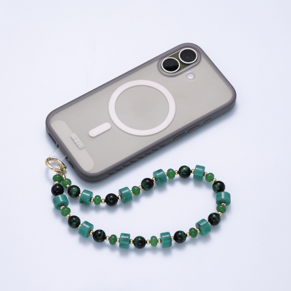 Handmade Green, Red, Pink, Grey, Blue, Peach Rondelle Gemstone Phone Strap Wristlet | WB-00342 ~ WB-00349