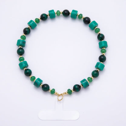Handmade Green, Red, Pink, Grey, Blue Rondelle Gemstone Phone Lanyard Wristlet | WB-00332 ~ WB-00340