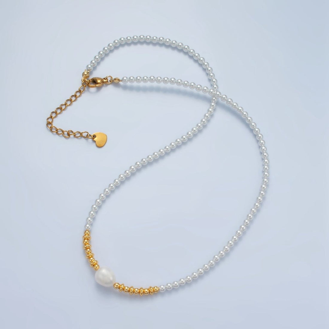Handmade Imitation Pearl Beaded Chain Necklace with Freshwater Pearl Charm 16.14 Inch with Extender | WA2577