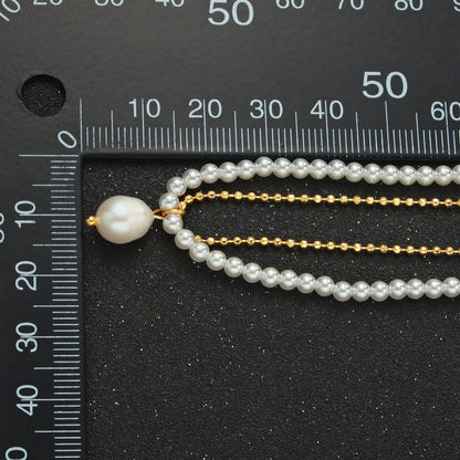 Handmade Imitation Pearl Beaded Chain Necklace with Freshwater Pearl Charm 16.73 Inch with Extender | WA2578