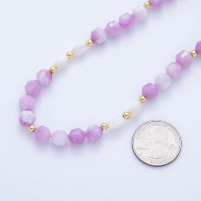 Handmade 18K Gold Filled Shell Pearl Amethyst Gemstone 17 Inch Necklace | WA-092