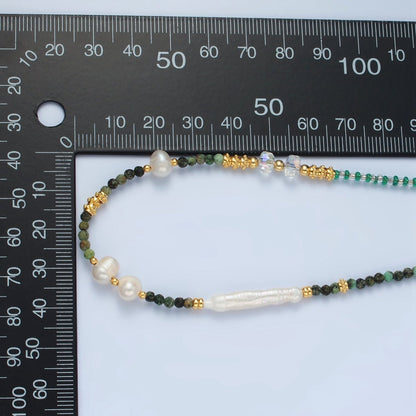 Handmade Multi Color Beaded Chain Necklace with Fresh Water Pearl 15.35 inch | WA2565