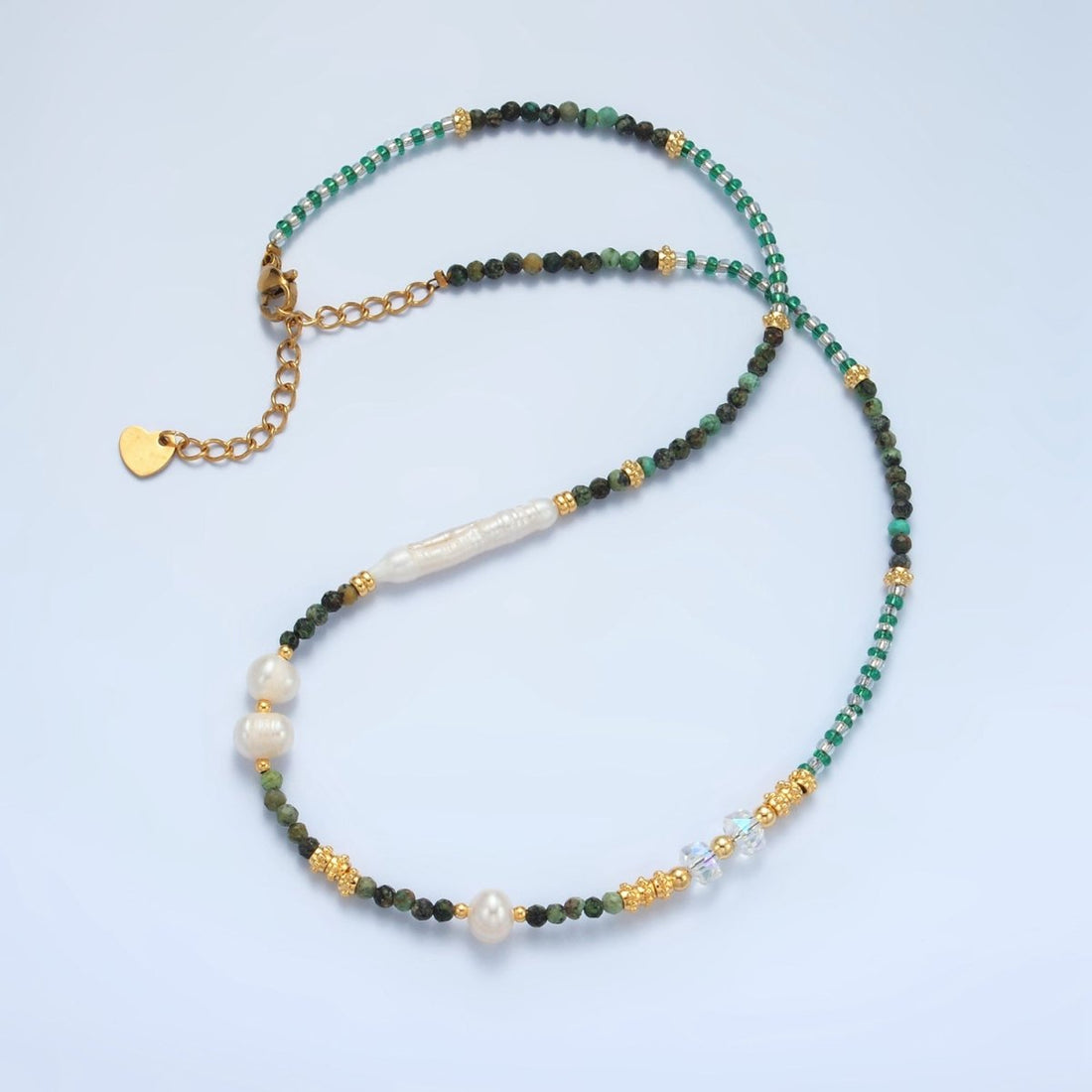 Handmade Multi Color Beaded Chain Necklace with Fresh Water Pearl 15.35 inch | WA2565