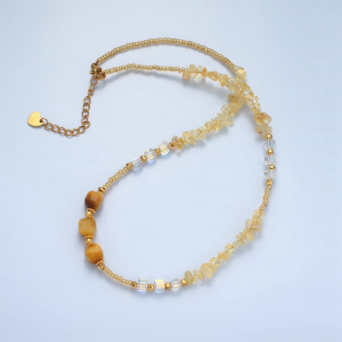 Handmade Orange Yellow Citrine Beaded Chain Necklace 15.94 Inch with Extender | WA2573