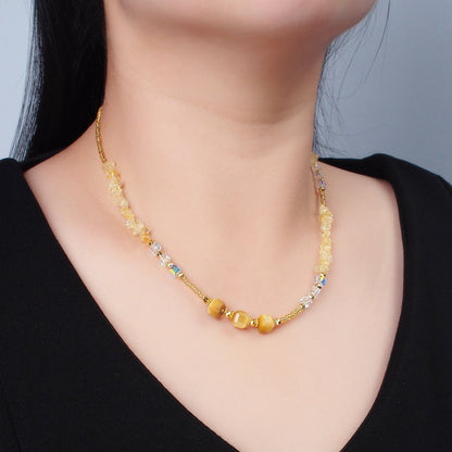 Handmade Orange Yellow Citrine Beaded Chain Necklace 15.94 Inch with Extender | WA2573