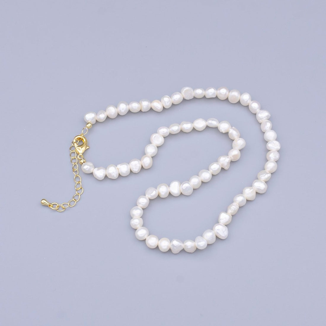 Handmade Pearl Choker Necklace Rice Pearl Chain, Mother of Pearl necklace, 15.2"+2" extender necklace beaded gold chain WA-2915