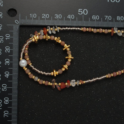 Handmade Pink Rose Quartz Beaded Chain Necklace with Freshwater Pearl 15.35 Inch with Extender | WA2570