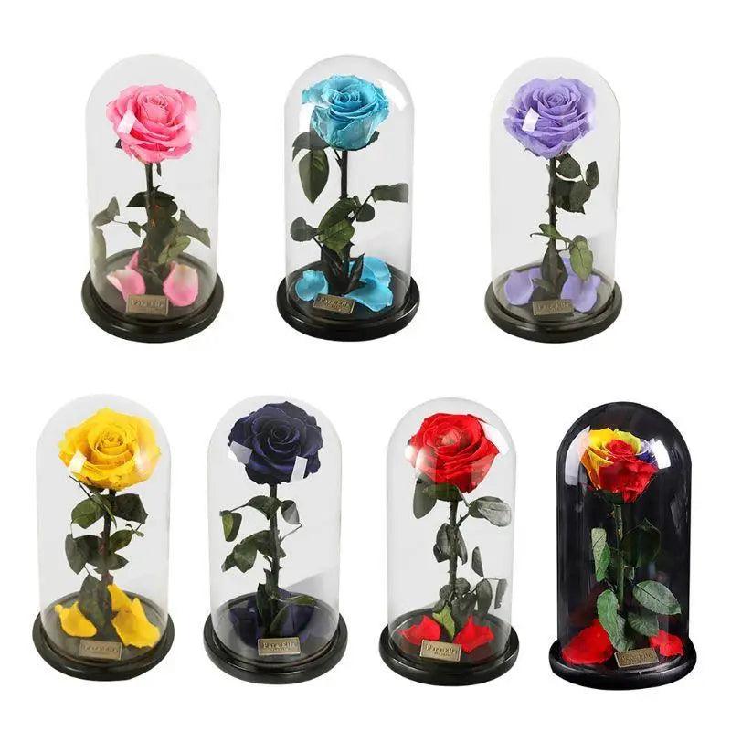 Handmade Preserved Enchanted Rose With Glass Dome on Wood Base - Rose for Christmas ,Valentine&