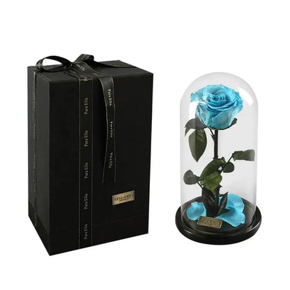 Handmade Preserved Enchanted Rose With Glass Dome on Wood Base - Rose for Christmas ,Valentine&