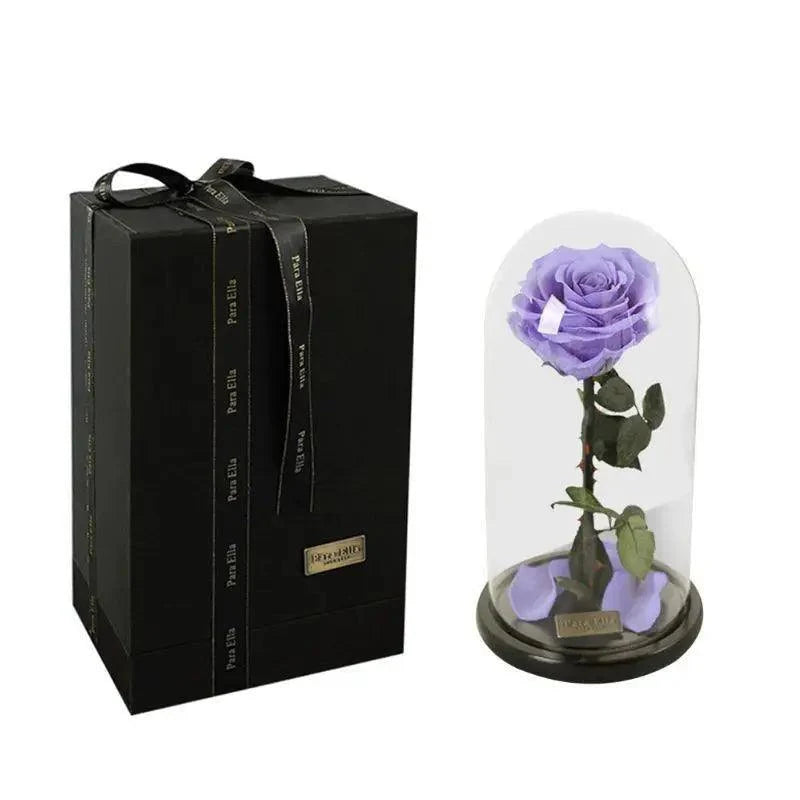 Handmade Preserved Enchanted Rose With Glass Dome on Wood Base - Rose for Christmas ,Valentine&