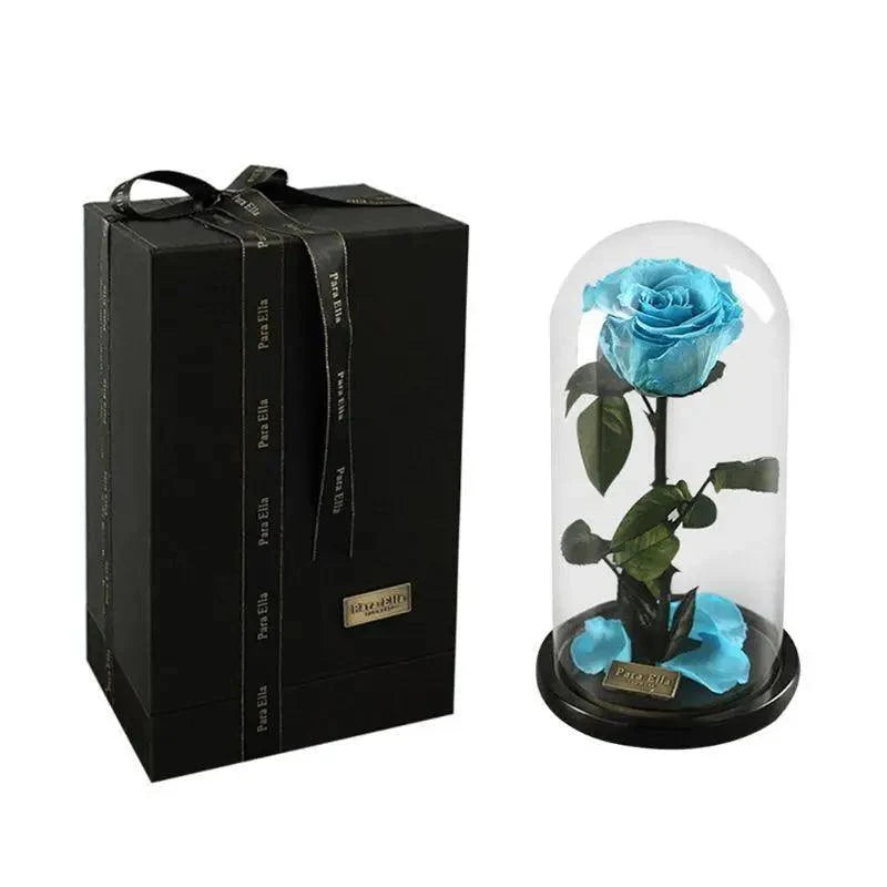 Handmade Preserved Enchanted Rose With Glass Dome on Wood Base - Rose for Christmas ,Valentine&