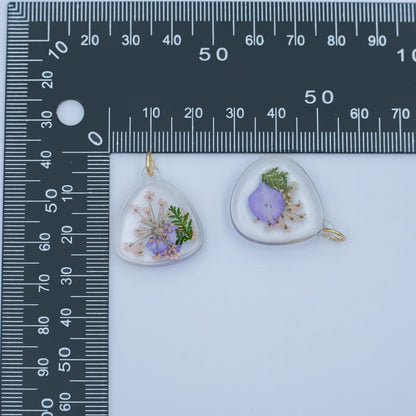 Handmade Pressed Blue Pink Flower Triangle Resin Charm | N060