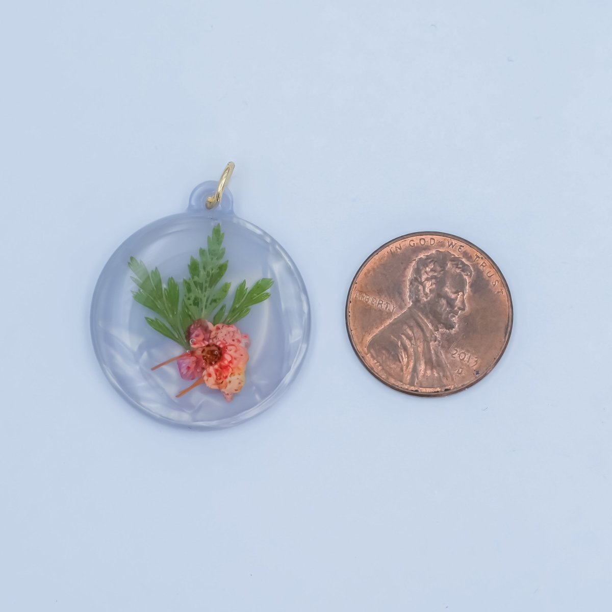 Handmade Pressed Red Poppy Flower Round Resin Charm | N062