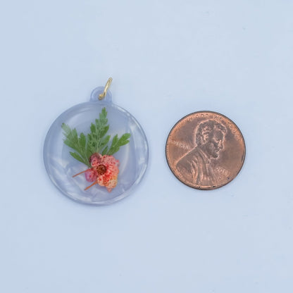 Handmade Pressed Red Poppy Flower Round Resin Charm | N062