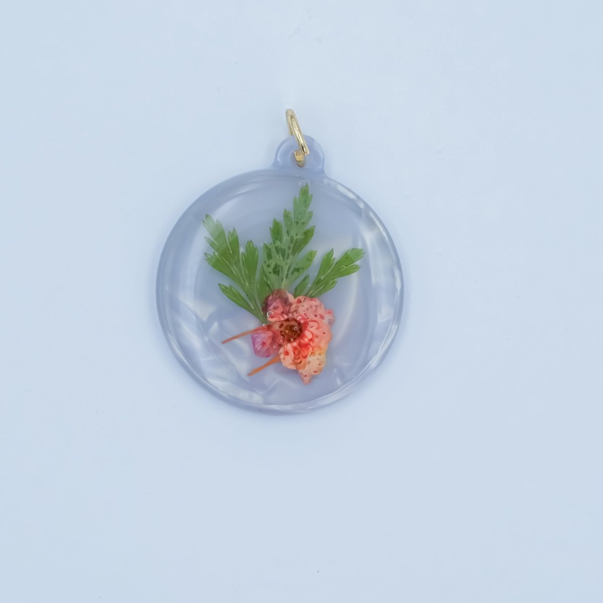 Handmade Pressed Red Poppy Flower Round Resin Charm | N062