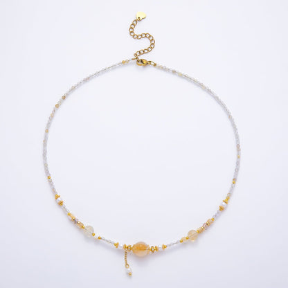 Handmade Shell Pearl White Quartz Gemstone Chain 16 Inch Necklace | WA-04735